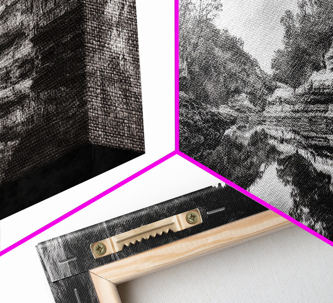 Cave Opening, Reflected Water, Nature Frame, Canvas Print, Monochrome Landscape, Natural Wall Art, Earthy Bathroom Art, Den Decor