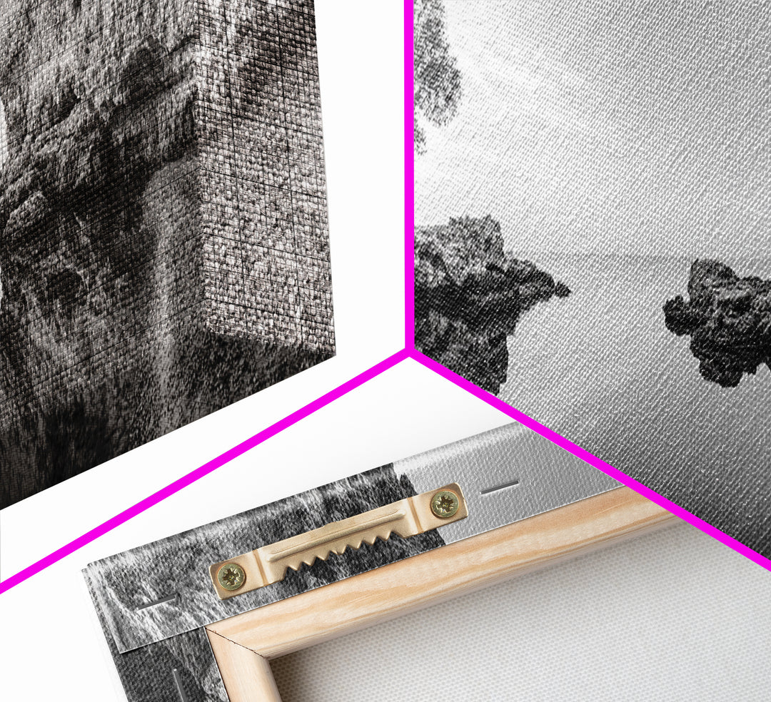 Coastal Cave, Reflection Landscape, Nature Calm, Framed Canvas Print, minimalist ocean wall decor, tranquil tree photography, zen entryway art