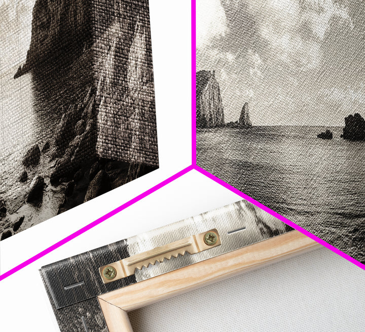 Coastal Cliffs, Ocean Horizon, Dramatic Sky, Framed Canvas Print, neutral living room decor, seascape photography, rustic modern wall art