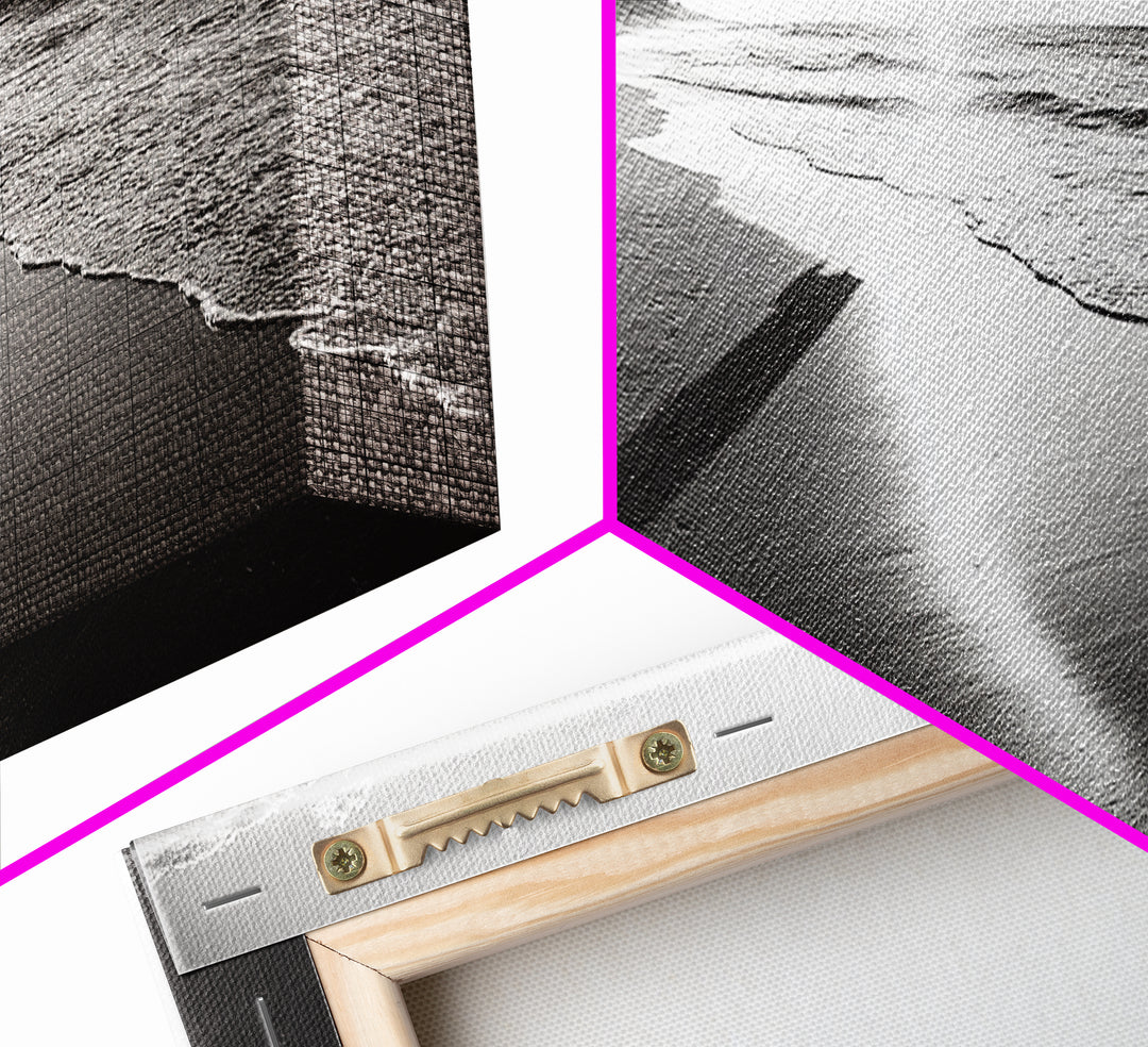 Beach Horizon, Sunset Shoreline, Ocean Reflections, Framed Canvas Print, black and white coastal art, modern bedroom wall decor