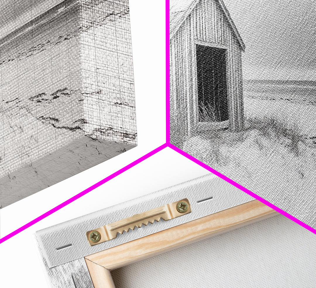 Abandoned Shack, Coastal Ruin, Weathered Barn, Ocean Horizon, Framed Canvas Print, Rustic Wall Art, Fall Decor, Minimal Seaside Aesthetic