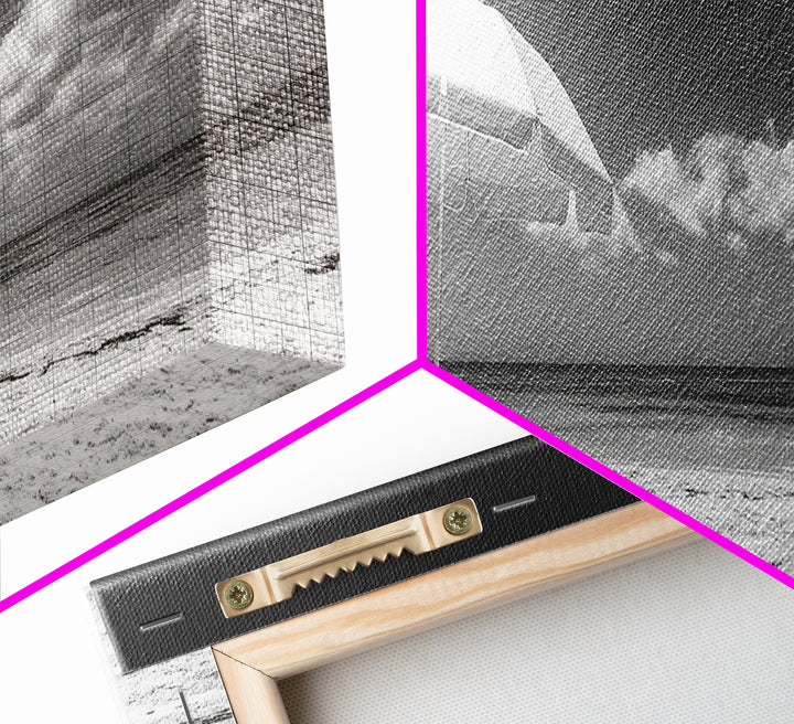 Beach Umbrella, Sunny Sky, Ocean Escape, Seaside Shade, Framed Canvas Print, Summer Wall Art, Bathroom Decor, Minimalist Coastal Style