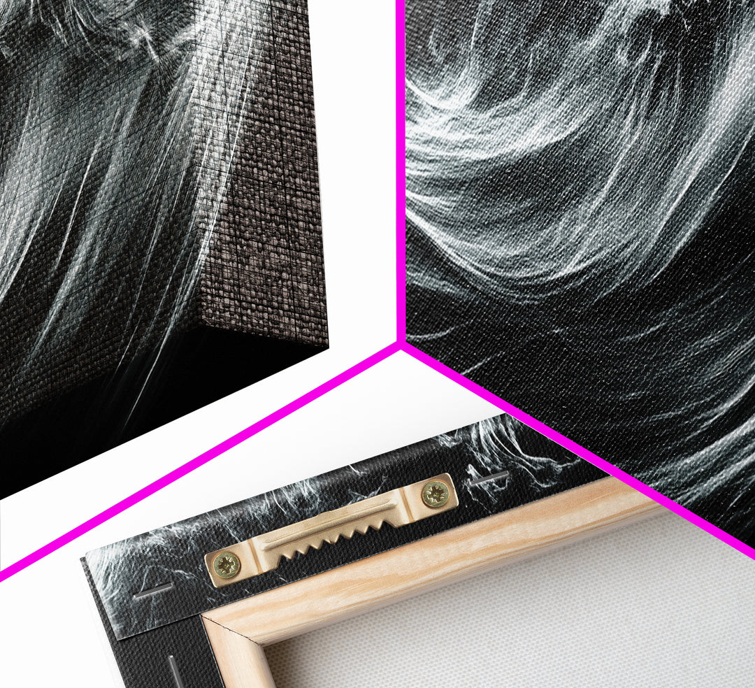 Abstract Ocean Waves, Motion Energy Art, Black and White Fluid Lines, Framed Canvas Print, Modern Wall Art, Minimalist Living Room