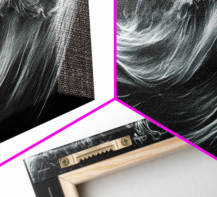 Abstract Ocean Waves, Motion Energy Art, Black and White Fluid Lines, Framed Canvas Print, Modern Wall Art, Minimalist Living Room