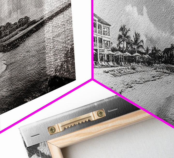 Beach Resort, Tropical Luxury, Oceanfront Hotel Art, Framed Canvas Print, Vacation Vibes, Bedroom Wall Art, Monochrome Decor