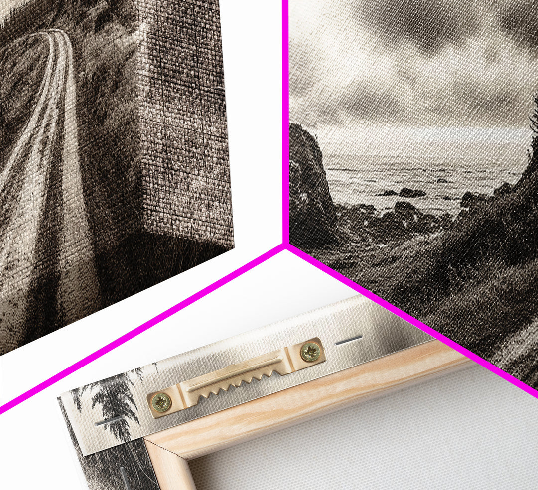 Coastal Road Journey, Overcast Ocean View, Scenic Drive Art, Framed Canvas Print, Fall Landscape Wall Art, Nature Lover, Living Room Decor