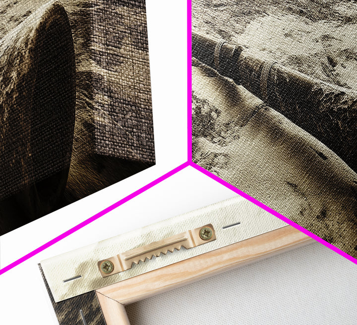 Didgeridoo Desert Scene, Tribal Instrument Art, Rustic Beach Vibe, Boho Music Decor, Framed Canvas Print, Eclectic Living Room Wall Art