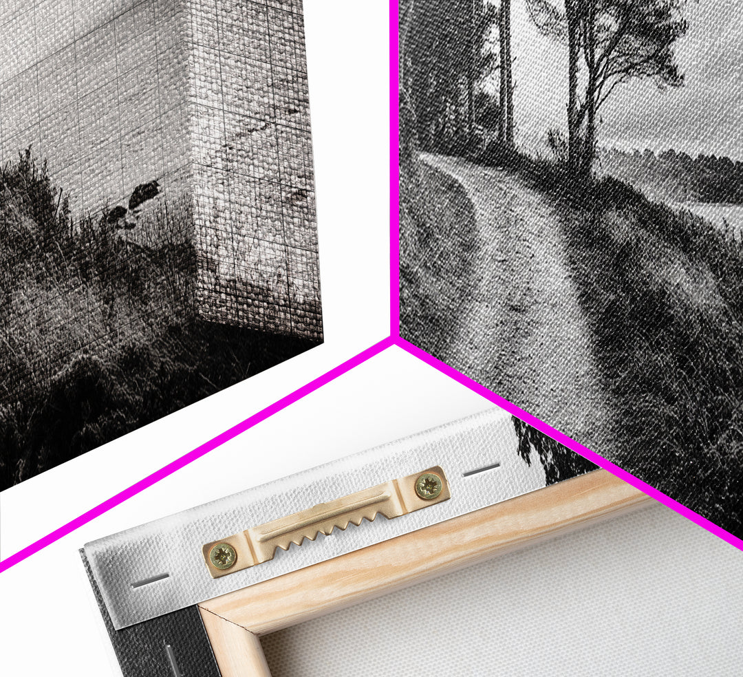 Coastal Trail, Forest Edge, Serene Path, Canvas Print, Black and White Nature Art, Entryway Wall Art, Tranquil Landscape, Moody Decor