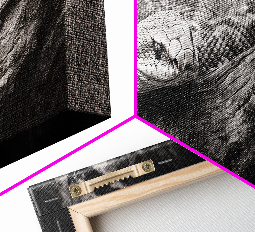 Coiled Rattlesnake, Wild Nature, Black and White, Canvas Print, Rustic Decor, Man Cave Wall Art, Cabin Style, Animal Photography, Moody Art