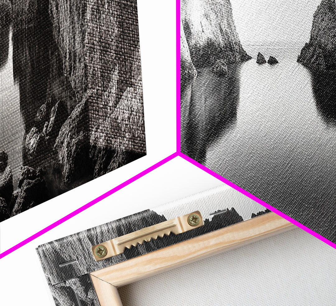 Sea Cave View, Ocean Reflections, Nature Escape, Framed Canvas Print, Beach House Wall Art, Zen Decor, Black and White Coastal Style