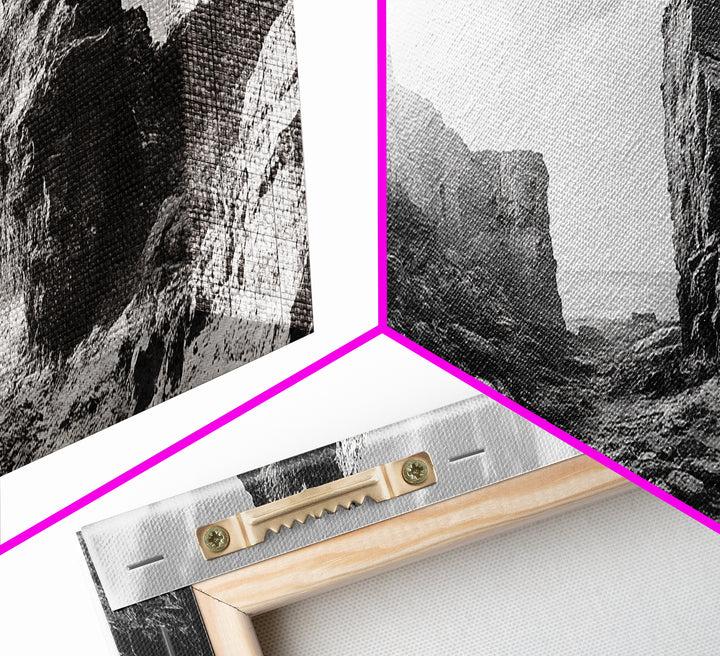 Coastal Rock Passage, Ocean Cliffside Art, Natural Texture Photography, Framed Canvas Print, Bathroom or Hallway Wall Art