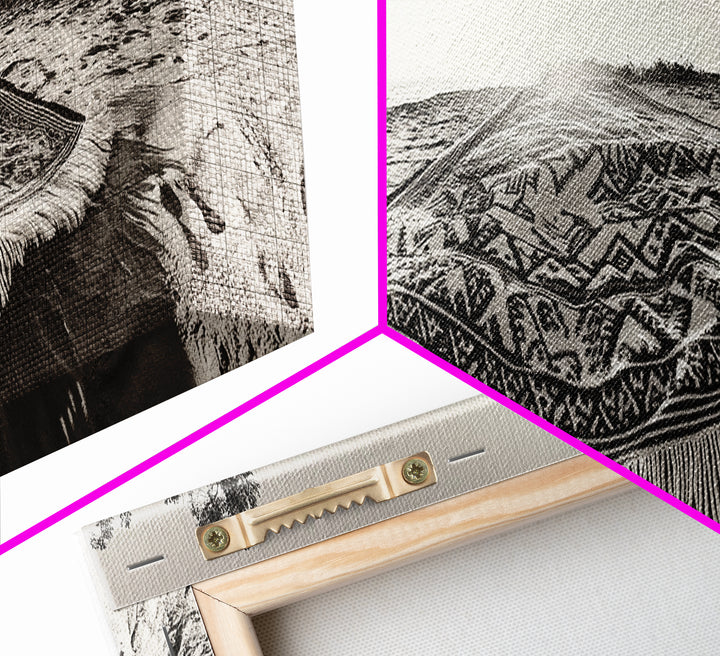 Boho Blanket, Sunrise Beach, Woven Textile, Framed Canvas Print, Bohemian Wall Art, Minimalist Bedroom Decor, Coastal Living Style