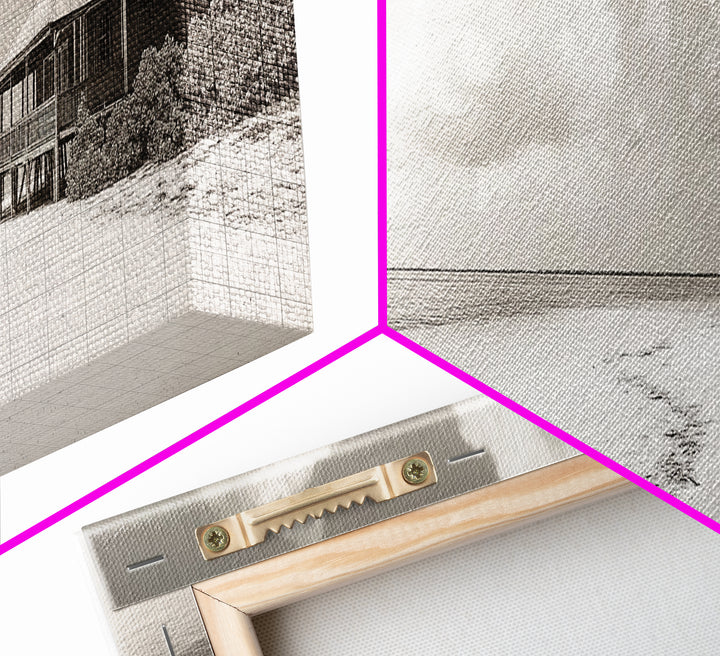 Beach House, Secluded Shore, Calm Waters, Framed Canvas Print, Coastal Wall Art, Minimalist Living Room Decor, Vacation Vibes