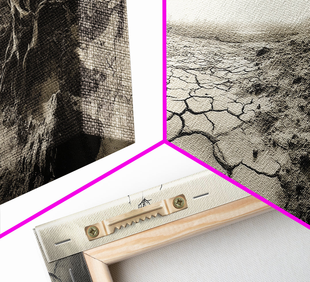 Cracked Earth Drought, Barren Landscape, Nature Drama, Earth Tones, Framed Canvas Print, Fall Wall Art, Study Room Decor, Minimalist Style