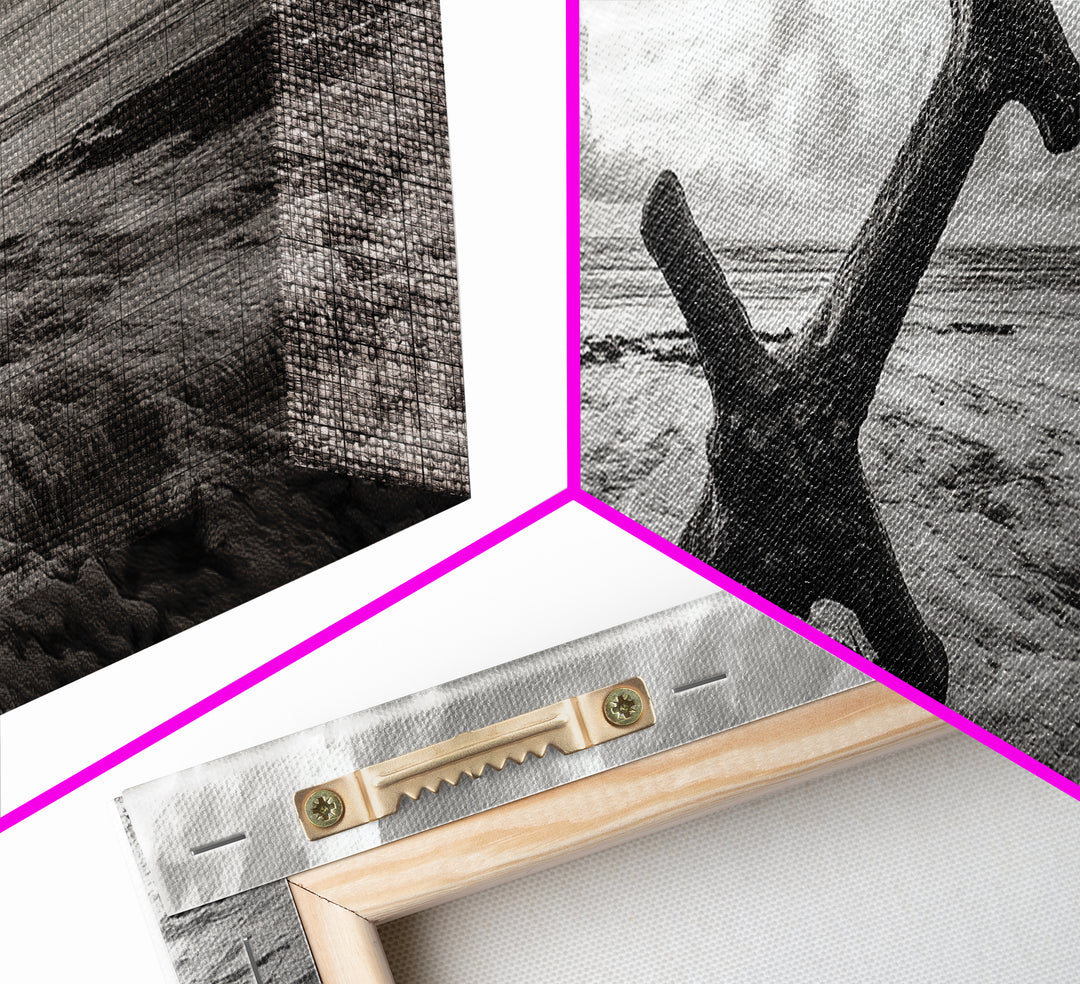 Seaside Iron Anchor, Rustic Beach Print, Nautical Ocean Art, Framed Canvas Print, Moody Wall Decor, Coastal Living Room Art