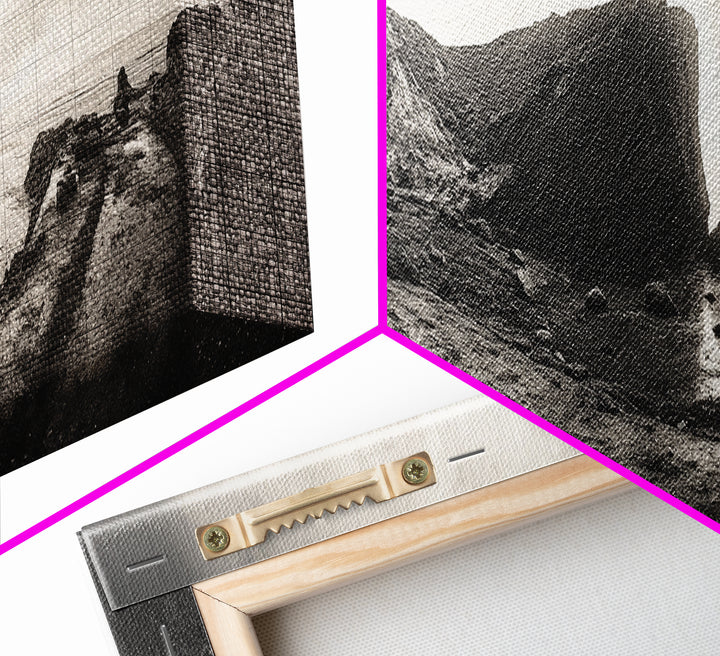 Rocky Coastal Path, Ocean Horizon View, Canvas Print, Neutral Earth Tones, Rustic Wall Art, Beach Landscape Photography, Grunge Nautical Art