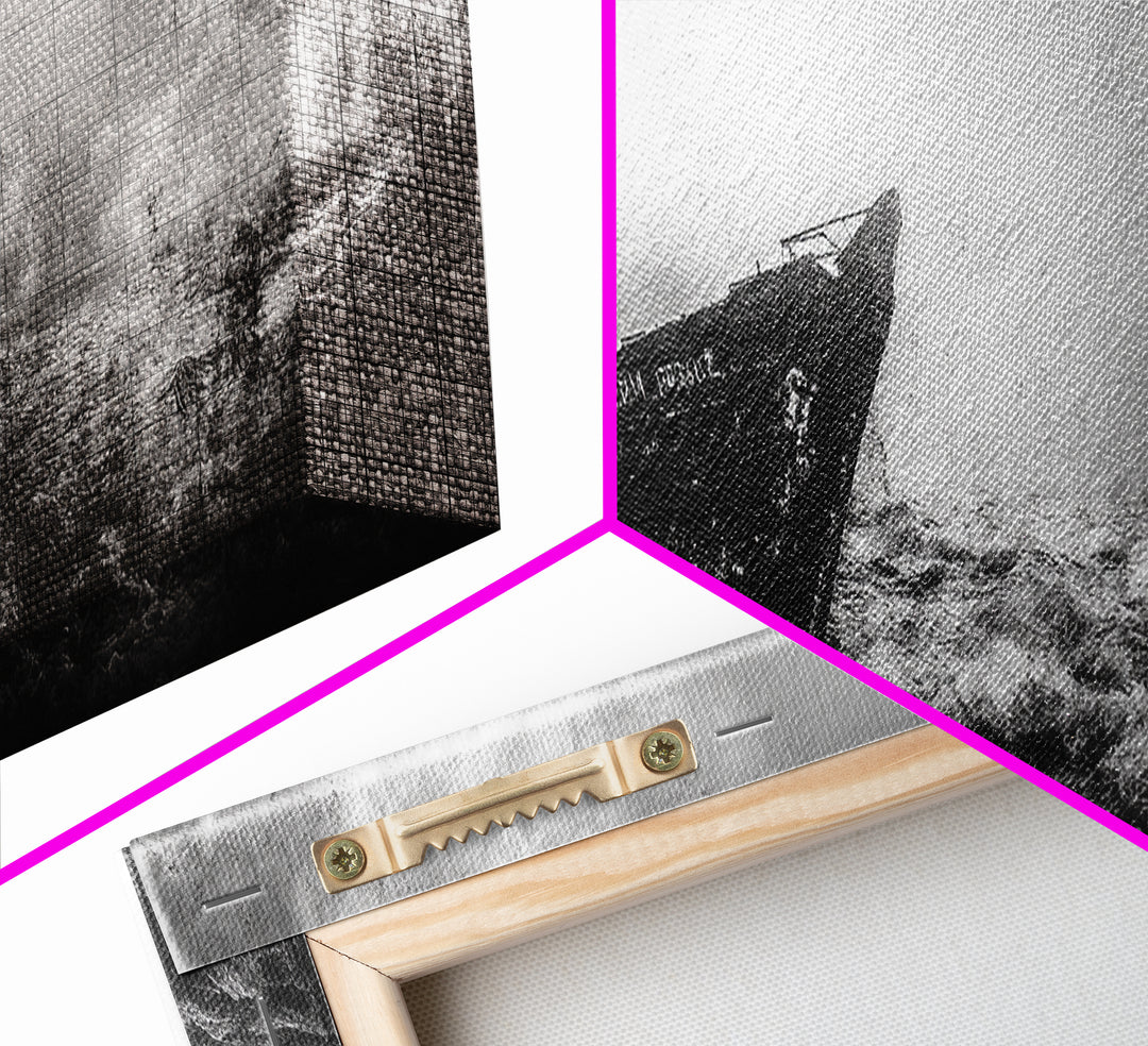 Abandoned Shipwreck Storm, Dark Sea Drama, Grunge Nautical Art, Framed Canvas Print, Industrial Office or Man Cave Wall Decor