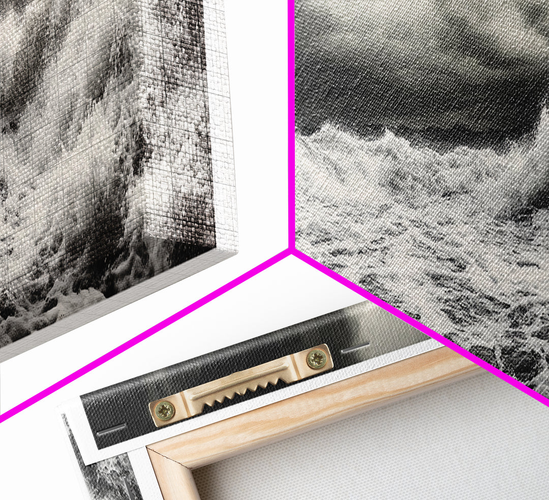 Storm Waves, Moody Sea, Ocean Power, Canvas Print, dramatic bathroom wall art, black and white seascape, coastal energy room decor