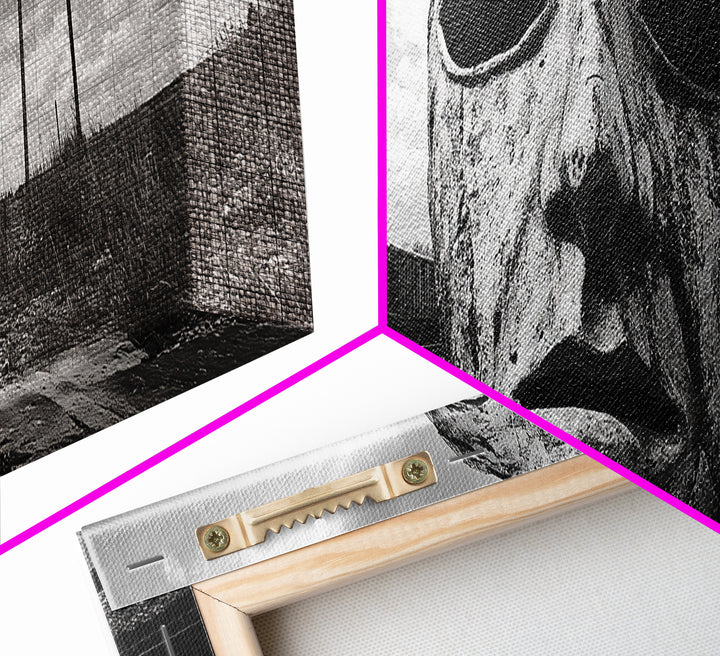 Abandoned Train Mask, Urban Surrealism, Monochrome Street Art, Modern Edgy Decor, Framed Canvas Print, Industrial Room Style