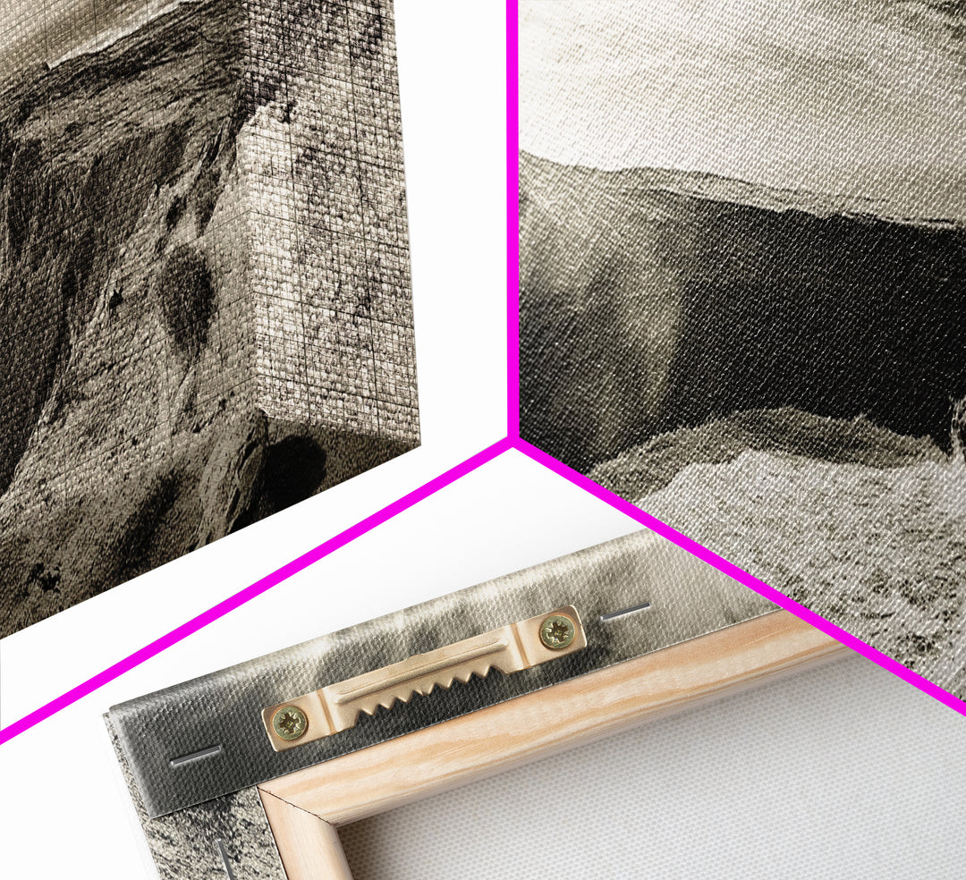 Ocean Crater, Coastal Cliff, Surreal Nature Art, Black and White Canvas Print, Gallery Wall Art, Earthy Decor, Adventure Inspired