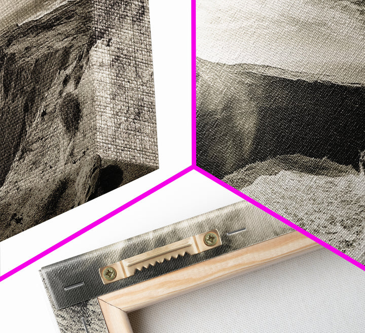Ocean Crater, Coastal Cliff, Surreal Nature Art, Black and White Canvas Print, Gallery Wall Art, Earthy Decor, Adventure Inspired