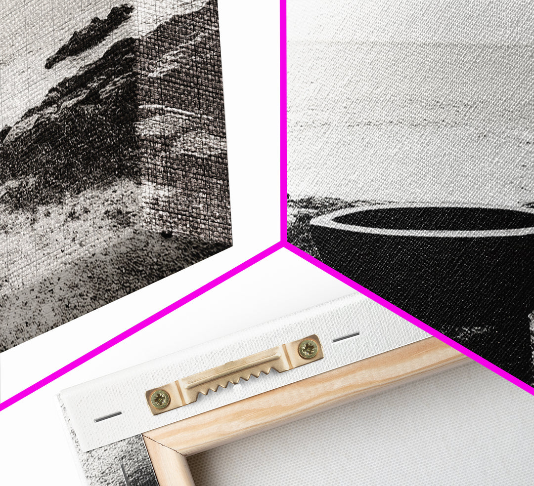 Coastal Boat, Ocean Horizon, Solitude Scene, Black and White Seascape, Canvas Print, Modern Bathroom Wall Art, Minimalist Decor