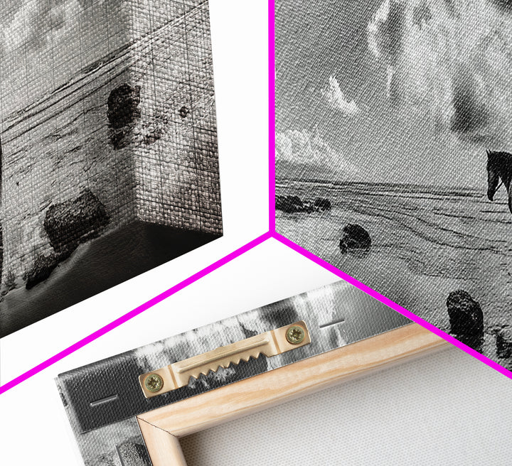 Beach Horse Reflection, Coastal Freedom, Wild Spirit Scene, Framed Canvas Print, Western Bathroom Art, Minimalist Beach House Decor