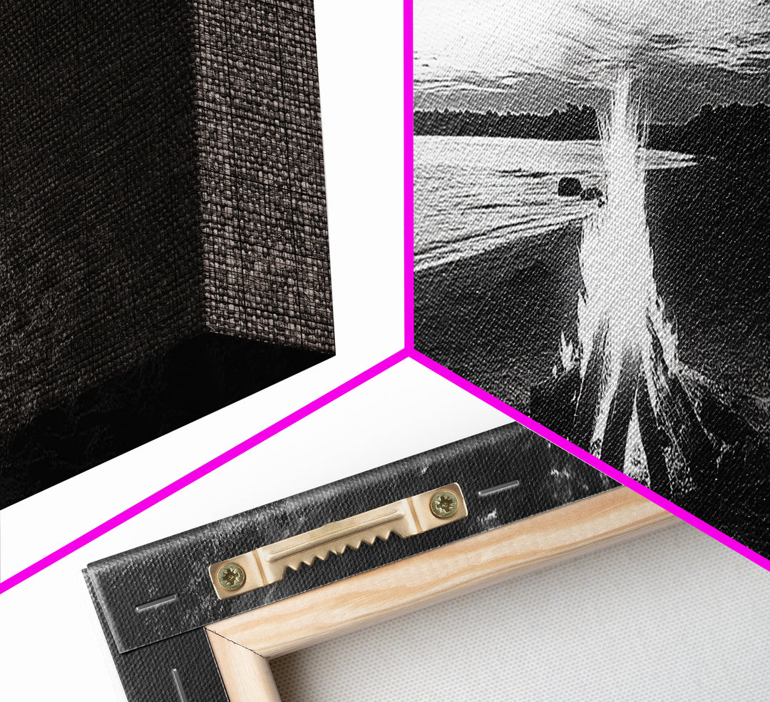 Beach Bonfire, Sunset Glow, Autumn Shoreline, Firelight Sky, Canvas Print, Fall beach decor, cozy wall art, rustic art, lake house style