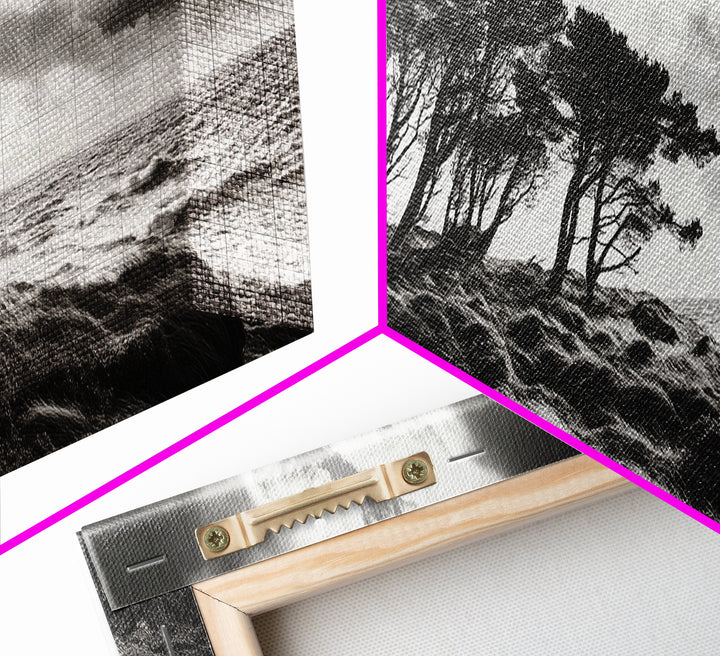 Windswept Pines, Stormy Sea, Moody Coastal Scene, Framed Canvas Print, Rustic Nature Decor, Bedroom Wall Art, Autumn Vibes