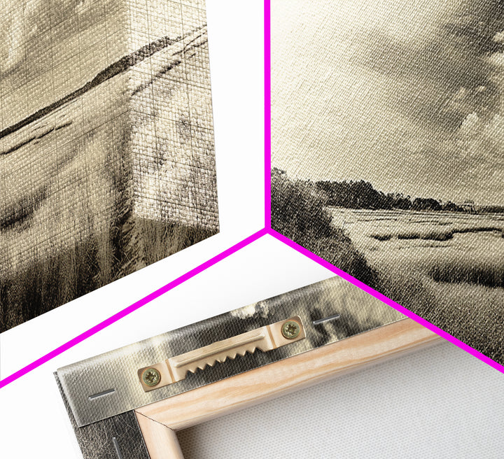 Country Road, Marshland Meadow, Lone Tree Landscape, Framed Canvas Print, Rustic Fall Wall Art, Entryway Decor, Neutral Nature Style