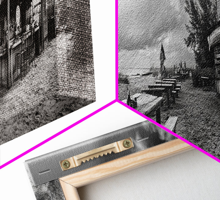 Beachside Bar Scene, Rustic Cafe, Ocean Picnic, Cloudy Sky, Framed Canvas Print, Coastal Kitchen Wall Art, Boho Bar Decor