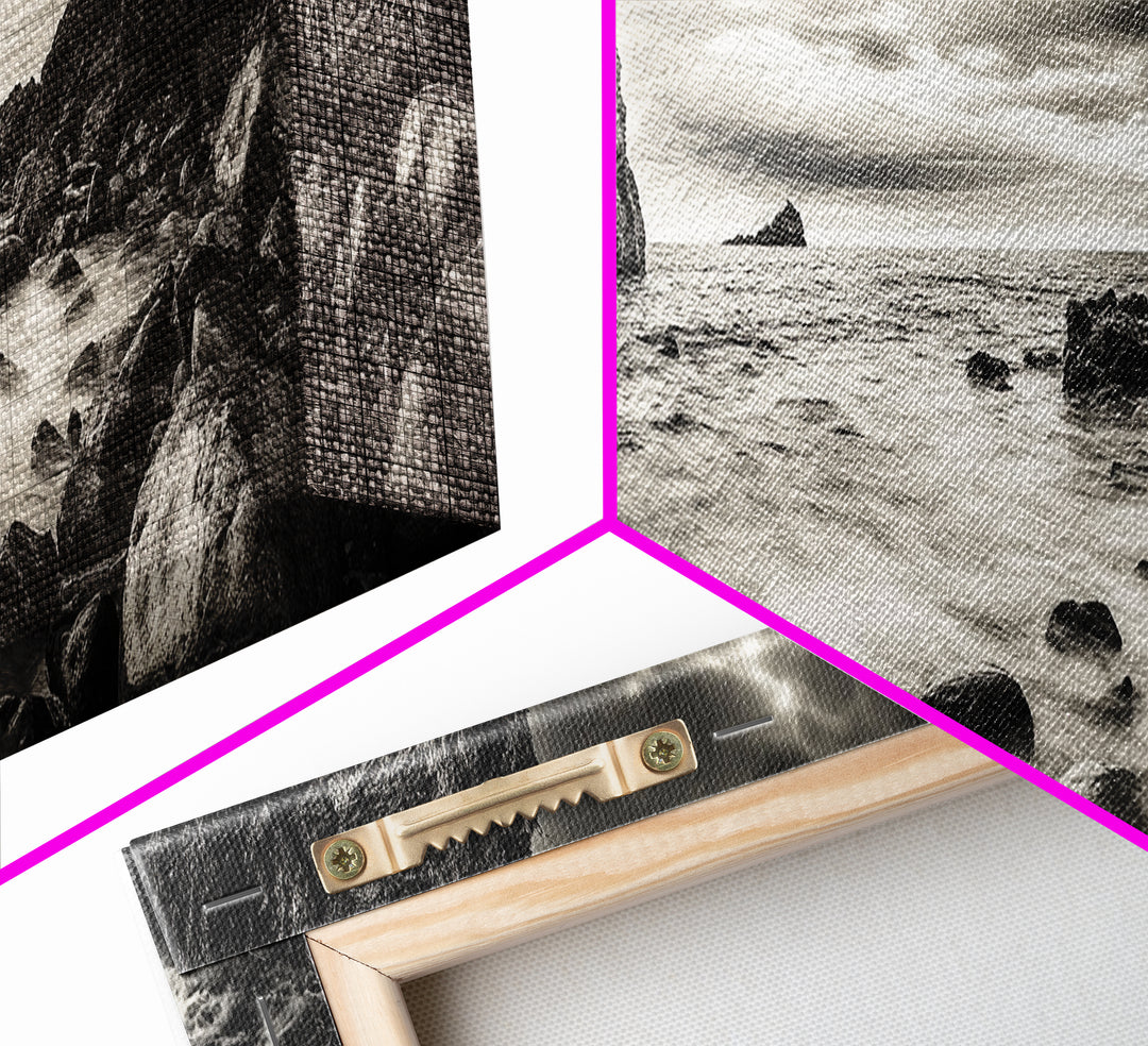 Rocky Shore Escape, Ocean Cliffside, Wild Coast, Moody Sky, Framed Canvas Print, Modern Bathroom Art, Nature Lover Decor