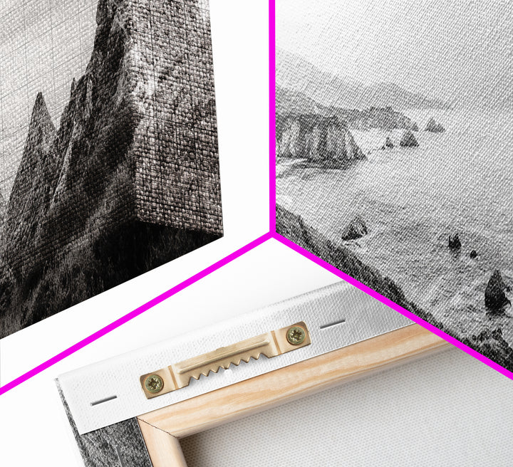 Coastal Trail View, Mountain Seascape, Minimalist Beach Path, Framed Canvas Print, Serene Landscape, Living Room Wall Art, Nature Decor