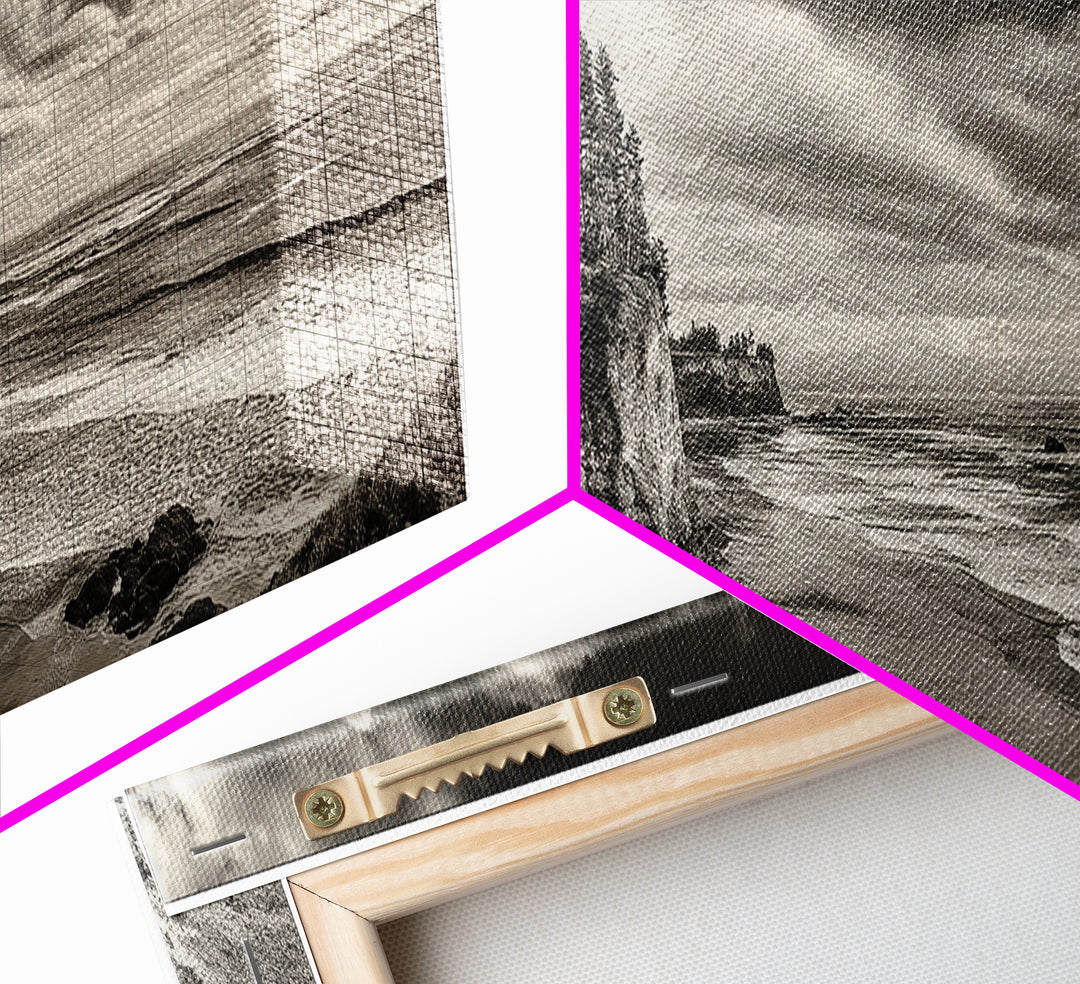 Cliffside Forest, Pacific Coastline, Dramatic Ocean View, Framed Canvas Print, Natural Landscape, Cabin Wall Art, Rustic Coastal Decor