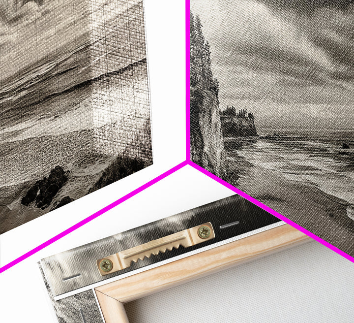 Cliffside Forest, Pacific Coastline, Dramatic Ocean View, Framed Canvas Print, Natural Landscape, Cabin Wall Art, Rustic Coastal Decor