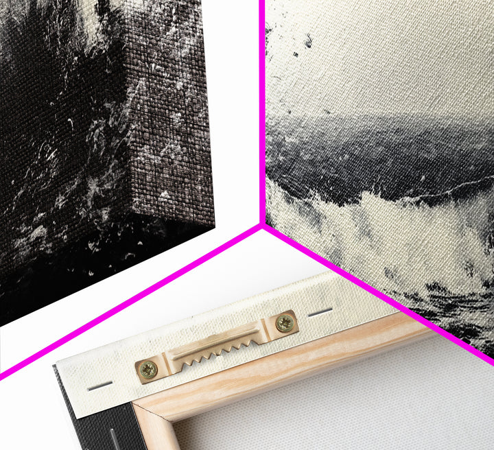 Crashing Waves, Stormy Ocean, Monochrome Surf, Canvas Print, Abstract Seascape Art, Moody Bathroom Decor, Black and White Art Style
