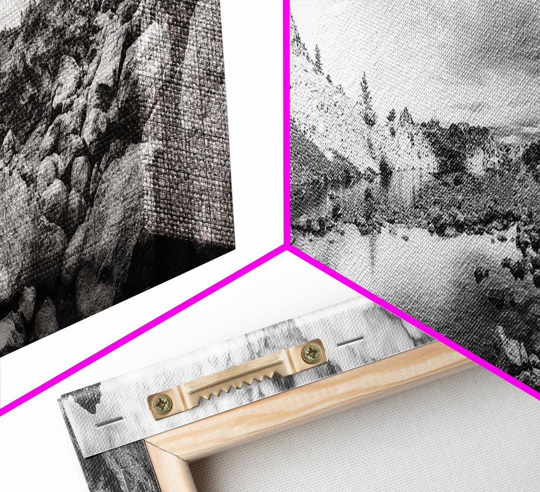 Rocky Lake, Wilderness Reflection, Mountain Calm, Framed Canvas Print, Cabin Nature Wall Art, Rustic Home Decor, Adventure Photography