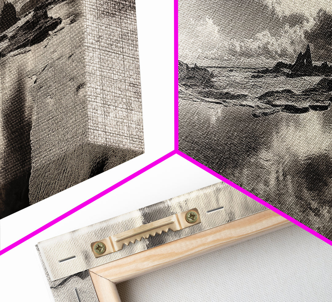 Coastal Rocks, Ocean Reflection, Dramatic Sky, Framed Canvas Print, Beach Landscape Photography, Fall Living Room Wall Art