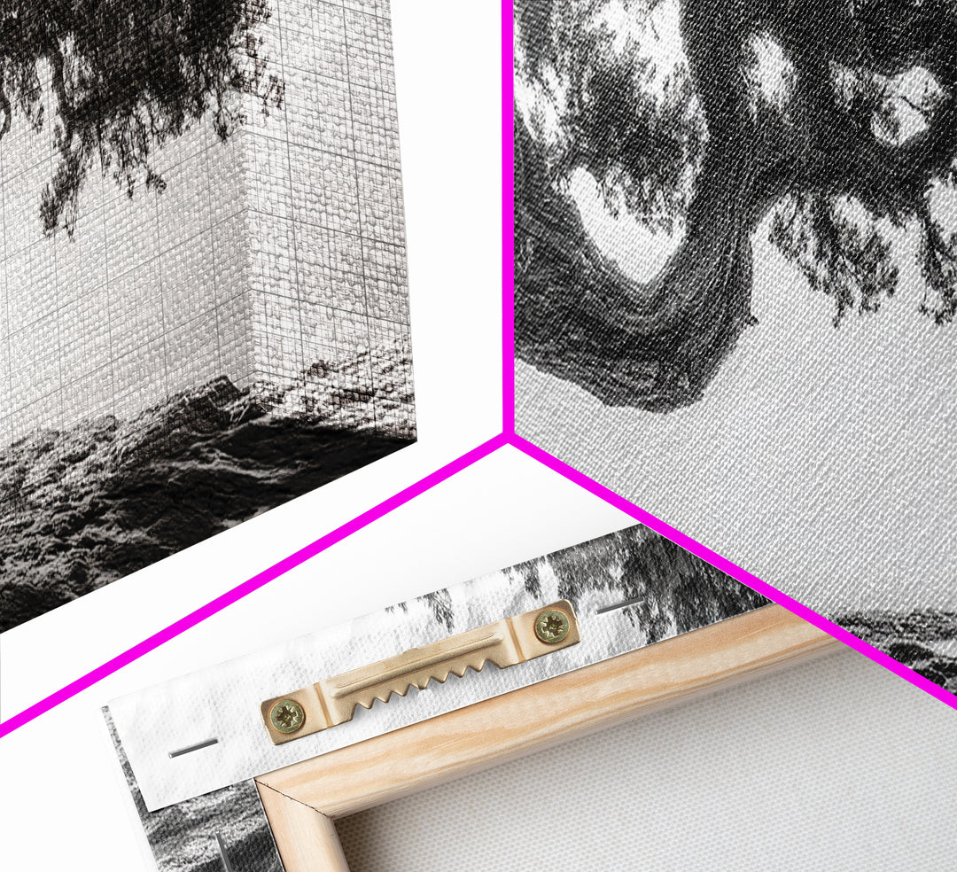 Bending Tree, Windswept Landscape, Coastal Nature, Monochrome Art, Framed Canvas Print, Zen Wall Art, Minimalist Living Room Decor