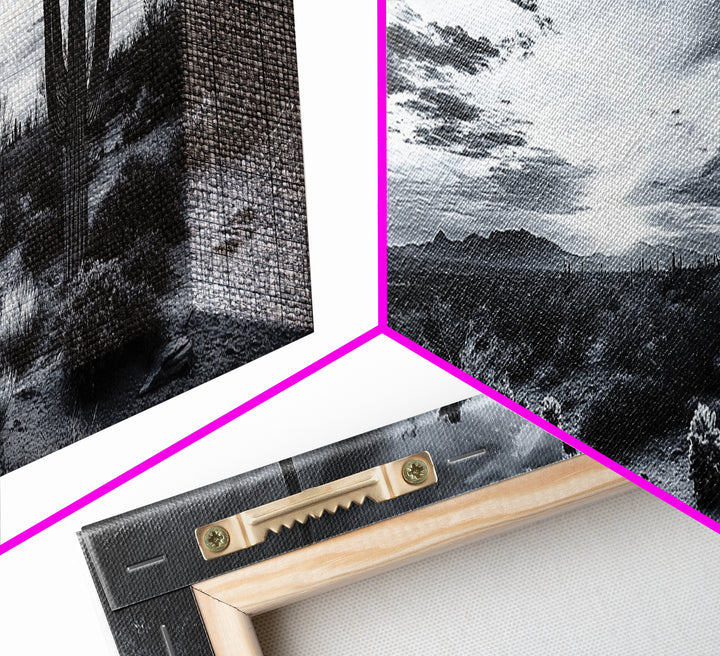 Desert Sunset, Cactus Silhouettes, Southwestern Landscape, Moody Sky Scene, Framed Canvas Print, Western Wall Art, Rustic Office Decor