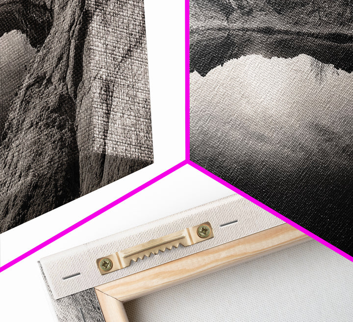 Desert Pool, Reflected Sky, Rugged Terrain, Monochrome Minimalism, Framed Canvas Print, Earthy Wall Art, Neutral Bedroom Decor