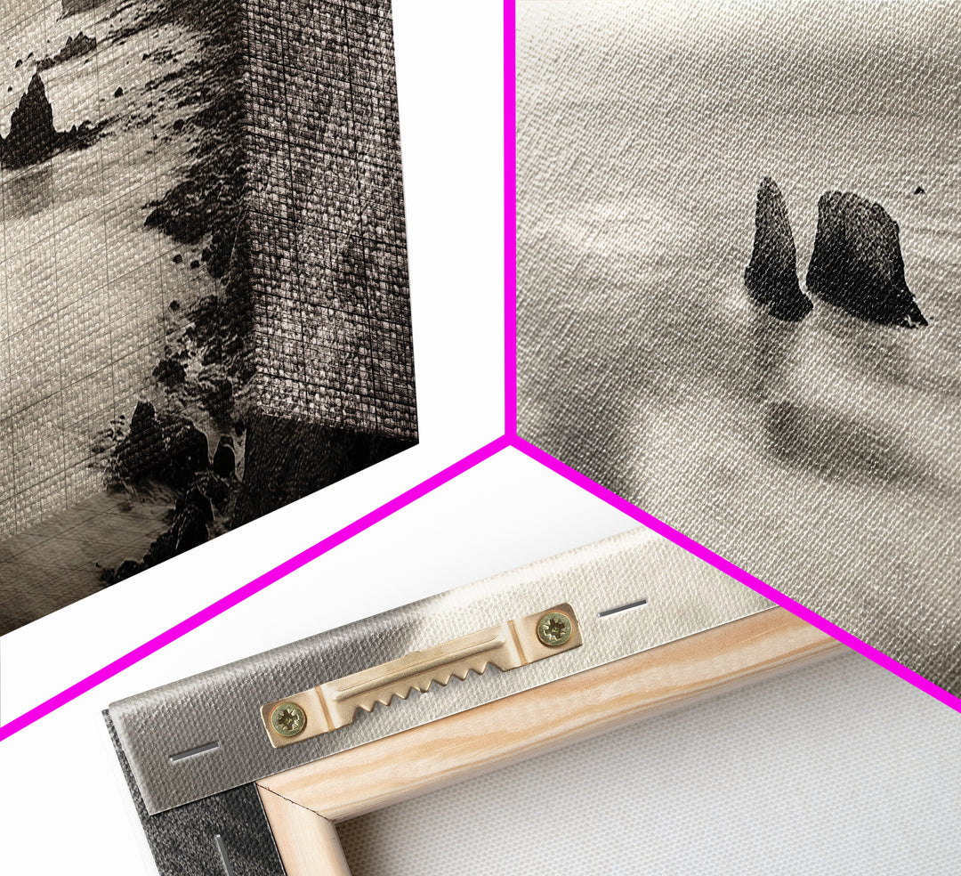 Rocky Coastline, Ocean Cliffs, Soft Waves, Long Exposure Landscape, Framed Canvas Print, Nautical Wall Art, Calm Living Room Decor