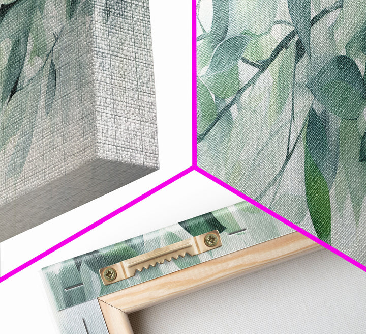 Green Botanical Oil Painting On Canvas - Eucalyptus Wall Art - Large Gallery Wrap Canvas Wall Art Prints With External Floater Frame