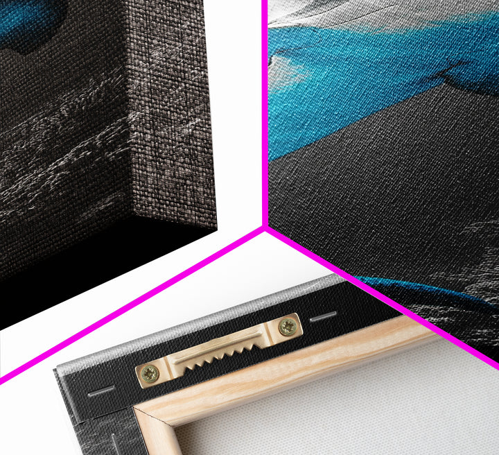 Blue Dolphin, Ocean Glow, Underwater Life, Sea Creature – Framed Canvas Print, Bathroom Wall Art, Coastal Decor, Marine Animal Art