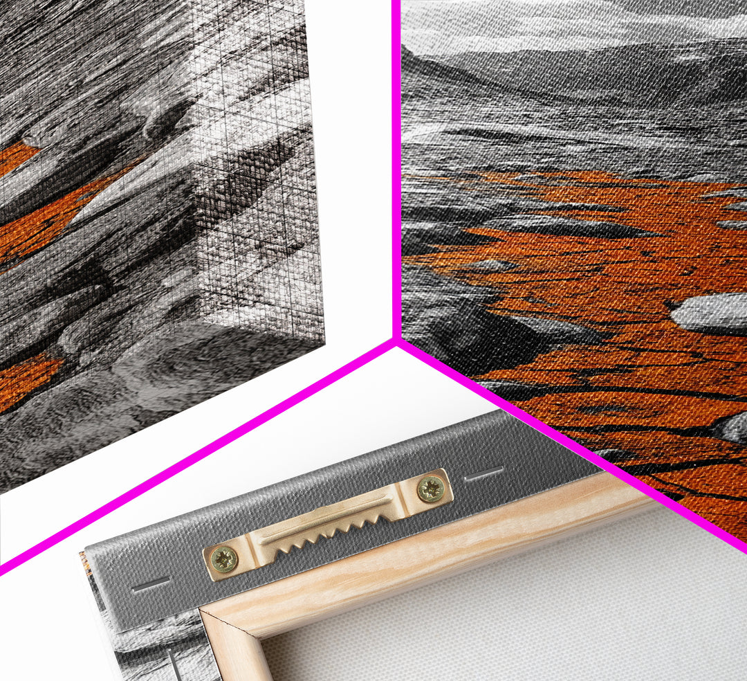 Cracked Earth, Orange Path, Mountain Trail, Climate Scene – Canvas Print, Nature Wall Art, Earth Tones Decor, Fall Landscape Photography