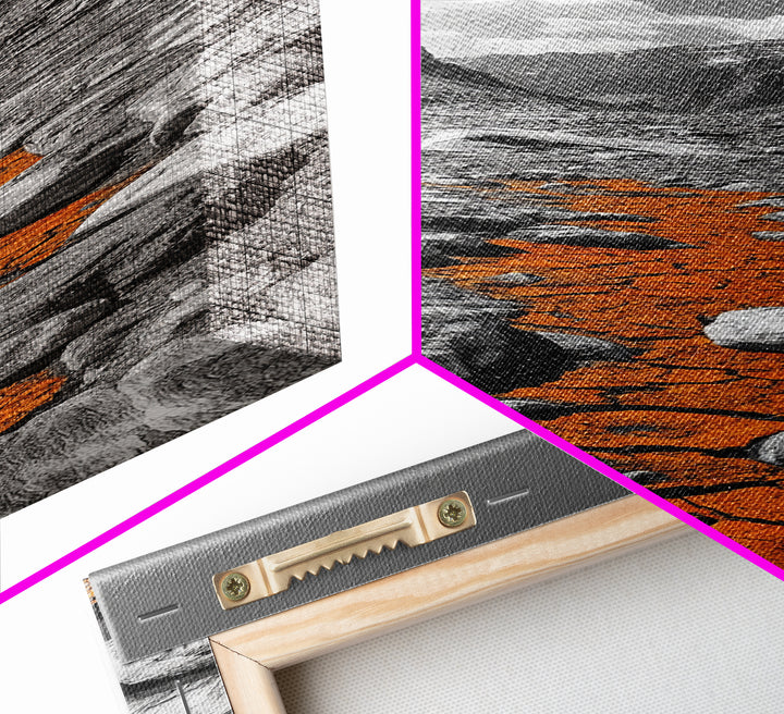 Cracked Earth, Orange Path, Mountain Trail, Climate Scene – Canvas Print, Nature Wall Art, Earth Tones Decor, Fall Landscape Photography