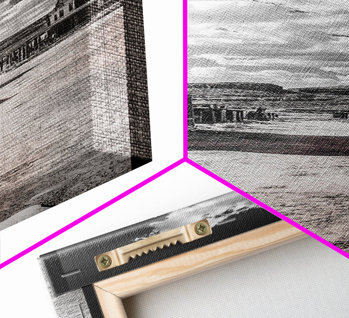 Desert Street, Western Town, Cloudy Skies, Frontier Road, Framed Canvas Print, Rustic Wall Art, Western Style Decor, Saloon Theme