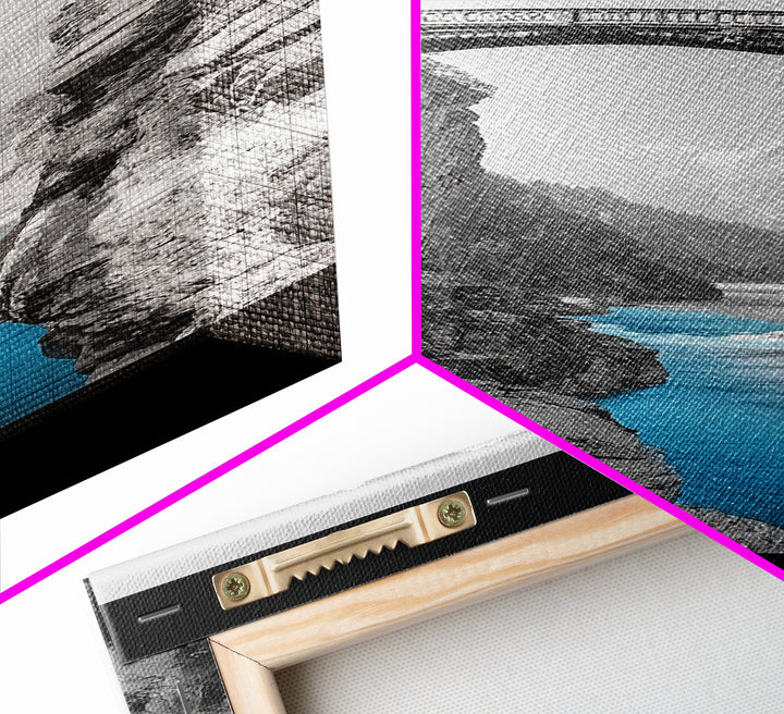 Canyon Bridge, Turquoise River, Scenic View, Majestic Nature, Framed Canvas Print, Living Room Art, Travel Inspired Wall Decor