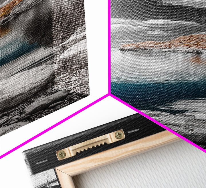 Cliffside Bay, Azure Reflection, Dramatic Seascape, Nature Landscape, Framed Canvas Print, Bathroom Art, Modern Wall Decor, Ocean View