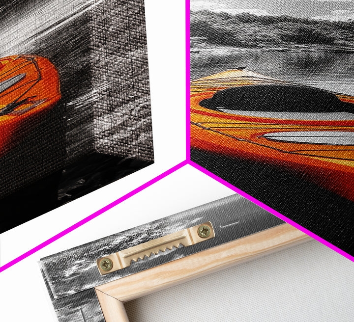 River Kayak Drift, Serene Paddle, Tranquil Outdoors, Fall Waterway, Canvas Print, Rustic Wall Art, Adventure Decor, Nature Photography